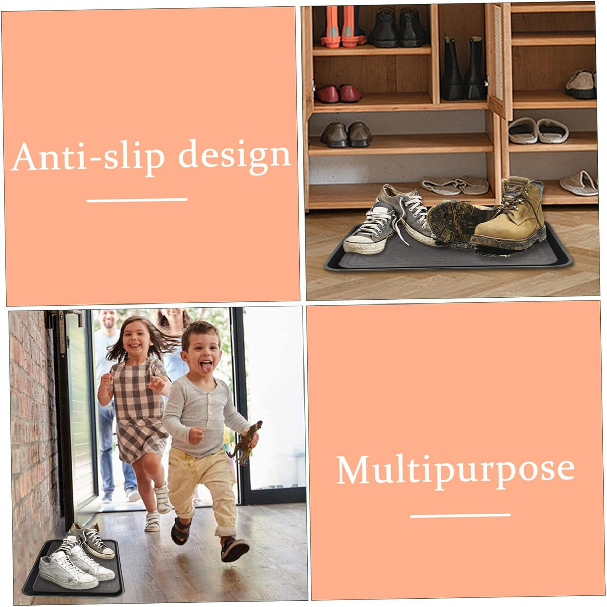 Shoe Tray for Entryway 2Pcs 18x14 Inch, Non-Slip Waterproof Boot Mat with Square Design, for Indoor and Outdoor Use, Style 2
