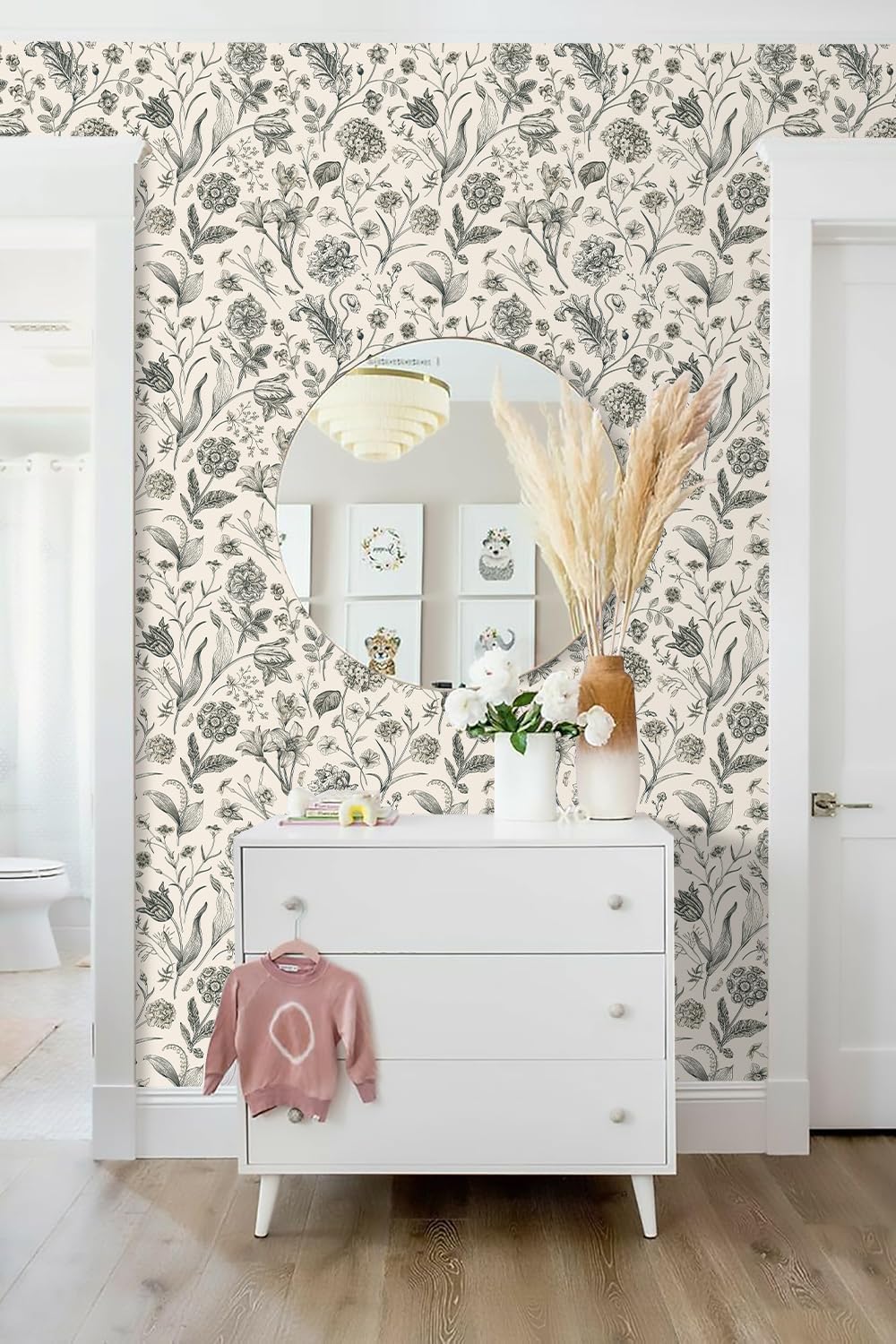 Black and Beige Peel and Stick Wallpaper Botanical Contact Paper 16.9inch x 118.1inch Floral Wall Paper Peel and Stick for Bathroom Bedroom Removable Self Adhesive Wallpaper Decor Vinyl