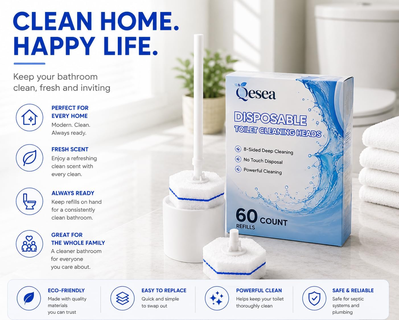 Disposable Toilet Bowl Brush and Holder Set – 40 Refills Included, No-Touch Toilet Wand Cleaning System, Toilet Brush & Holder for Bathroom, Hygienic Toilet Bowl Cleaner Starter Kit
