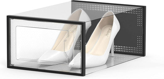 SEE SPRING 12 Pack Shoe Storage Box, Clear Plastic Stackable Shoe Organizer for Closet, Space Saving Foldable Shoe Rack Sneaker Container Bin Holder