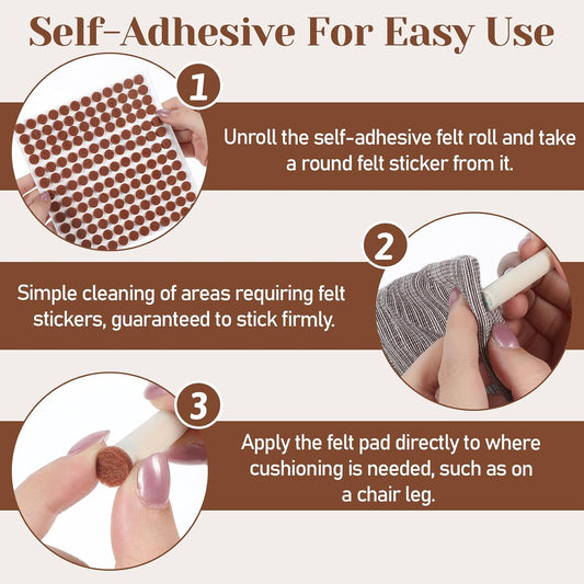 cobee 624 Pcs 3/8" Self Adhesive Felt Furniture Pads, Felt Cabinet Door Bumpers Brown Round Chair Foot Pads, Cabinet Protectors for Kitchen Chair Legs Hardwood Floors Coasters Drawers