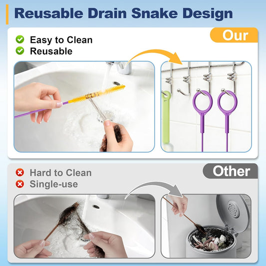 Drainsoon 35-Inch Metal Drain Snake Hair Clog Remover, Reusable Sink Snake Drain Hair Remover Tool, Flexible Break-Resistant Plumbing Snake Drain Cleaner for Shower, Bathtub, and Kitchen Sink (5 Pack)