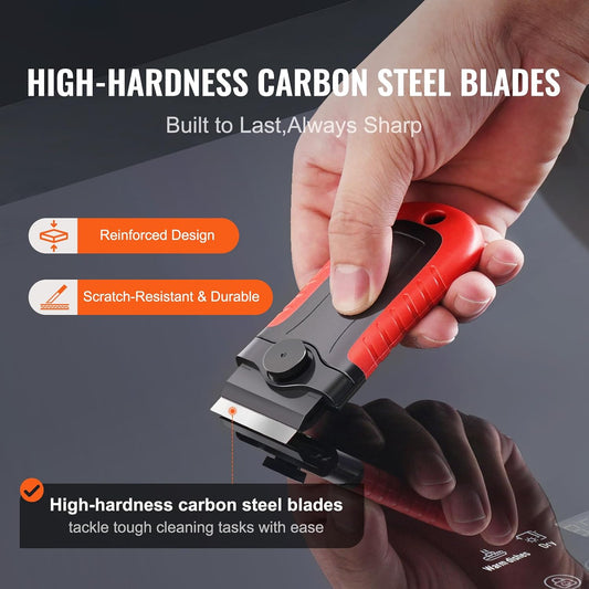 Happybuy Razor Blade Scraper, 15 Extra Blades, Locking Scraper Tool with Security Cap, Carbon Steel and POM Blades, for Cleaning Labels, Stickers, Decals, Paint from Glass Window Stovetop Cooktop Oven