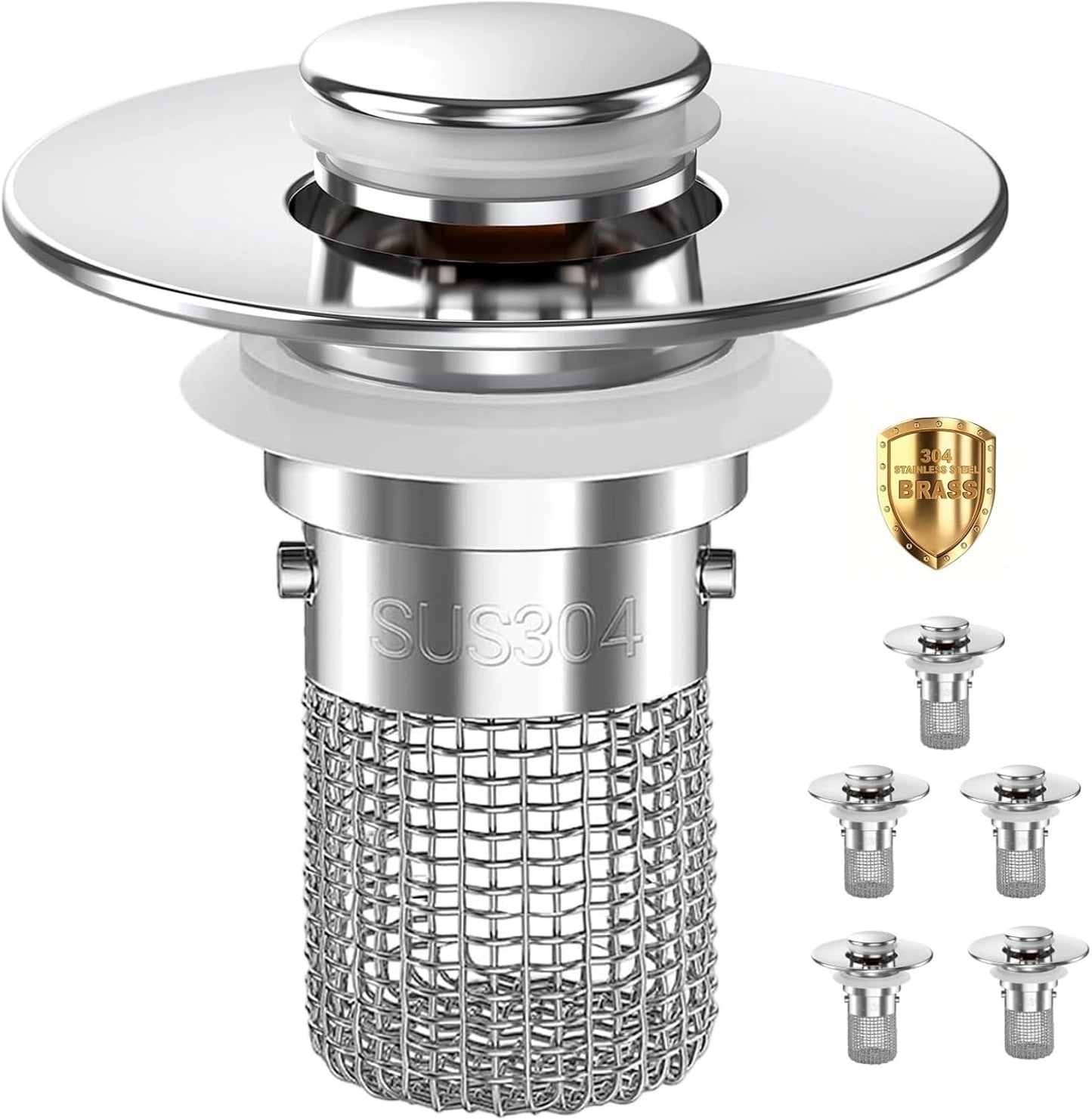Bathroom Sink Drain Strainer,Pop Up Sink Stopper with Removable Stainless Steel Hair Catcher Basket, Anti-Clog Bathroom Sink Drain Plug for 1.1-2.36 Inch Drain Holes (Sliver 2Pcs)