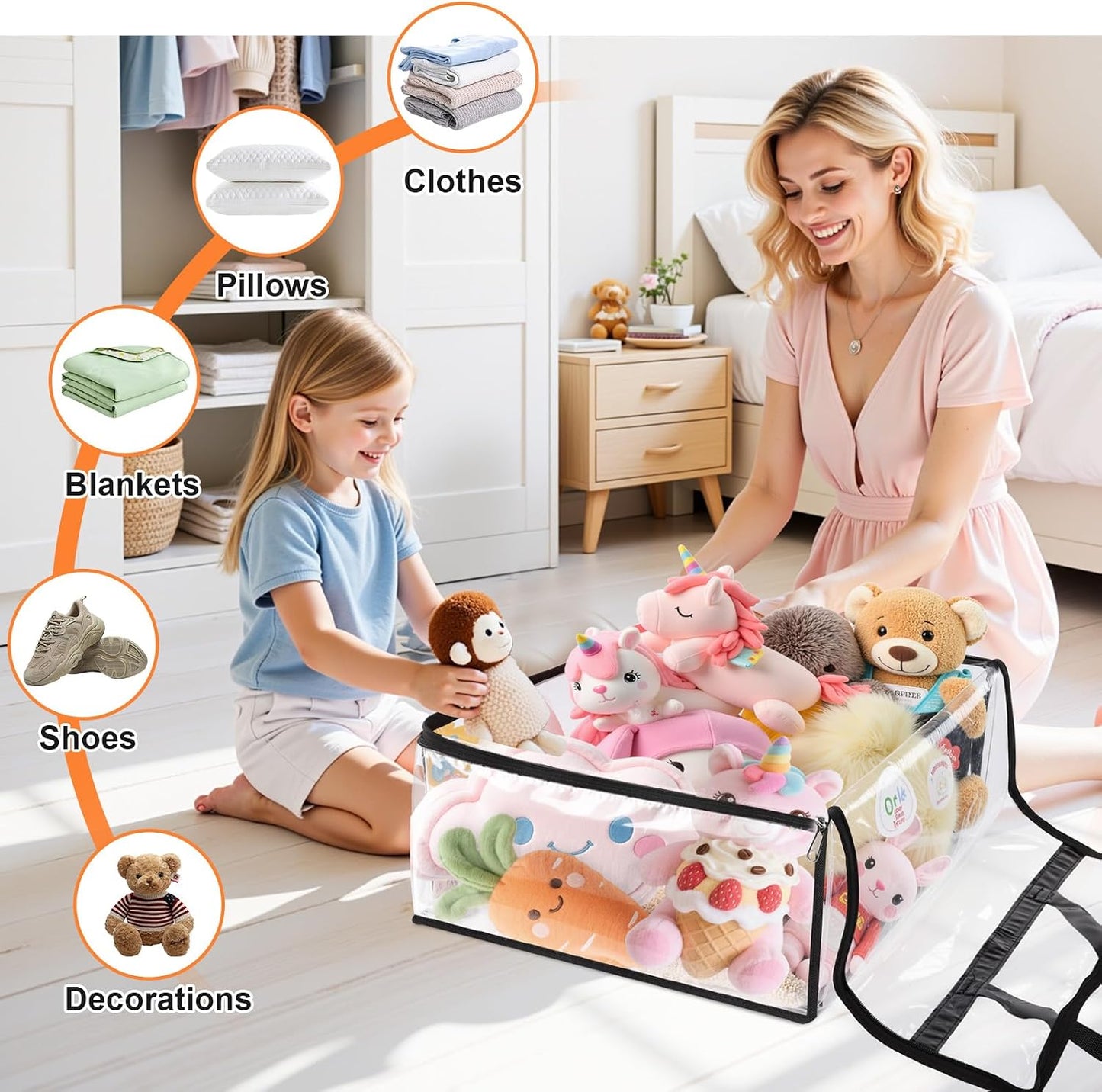 SpaceTrove Clear Storage Bags, 4 Pack Under Bed Storage and Closet Organizers Containers, Vinyl Foldable Heavy-Duty Moving Bags with Zippers for Comforter, Bedding, Duvet, Blanket & Toy Storage, 40L