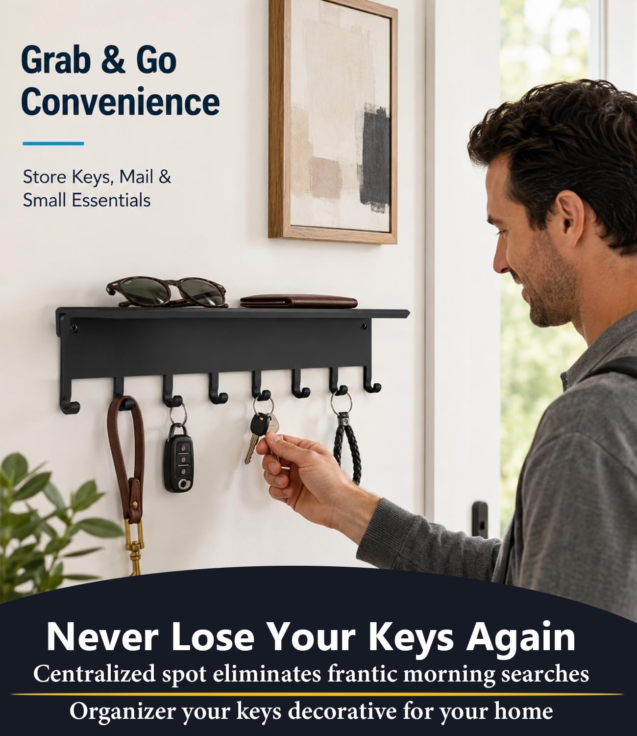 Key Holder Hooks Organizer Hanger Rack Wall Mounted Sweet Home Metal Decor Stylish and Practical for Entryway Front Door Kitchen Hallway Garage Mudroom Office Hardware Included Black