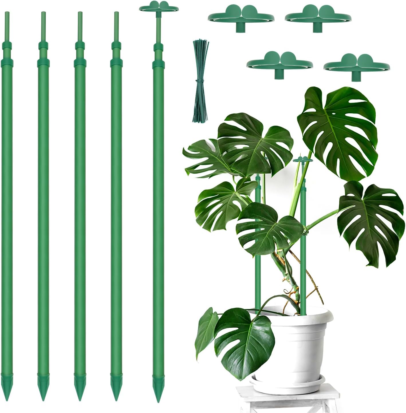 Extendable Plant Stakes, Length Scalable from 17.9IN to 42.3IN Plant Support Stake, Orchid Sticks with Clips for Indoor Outdoor,Garden Stakes for Plant,Tomato,Vegetables,Monstera,Vine - 3Pack