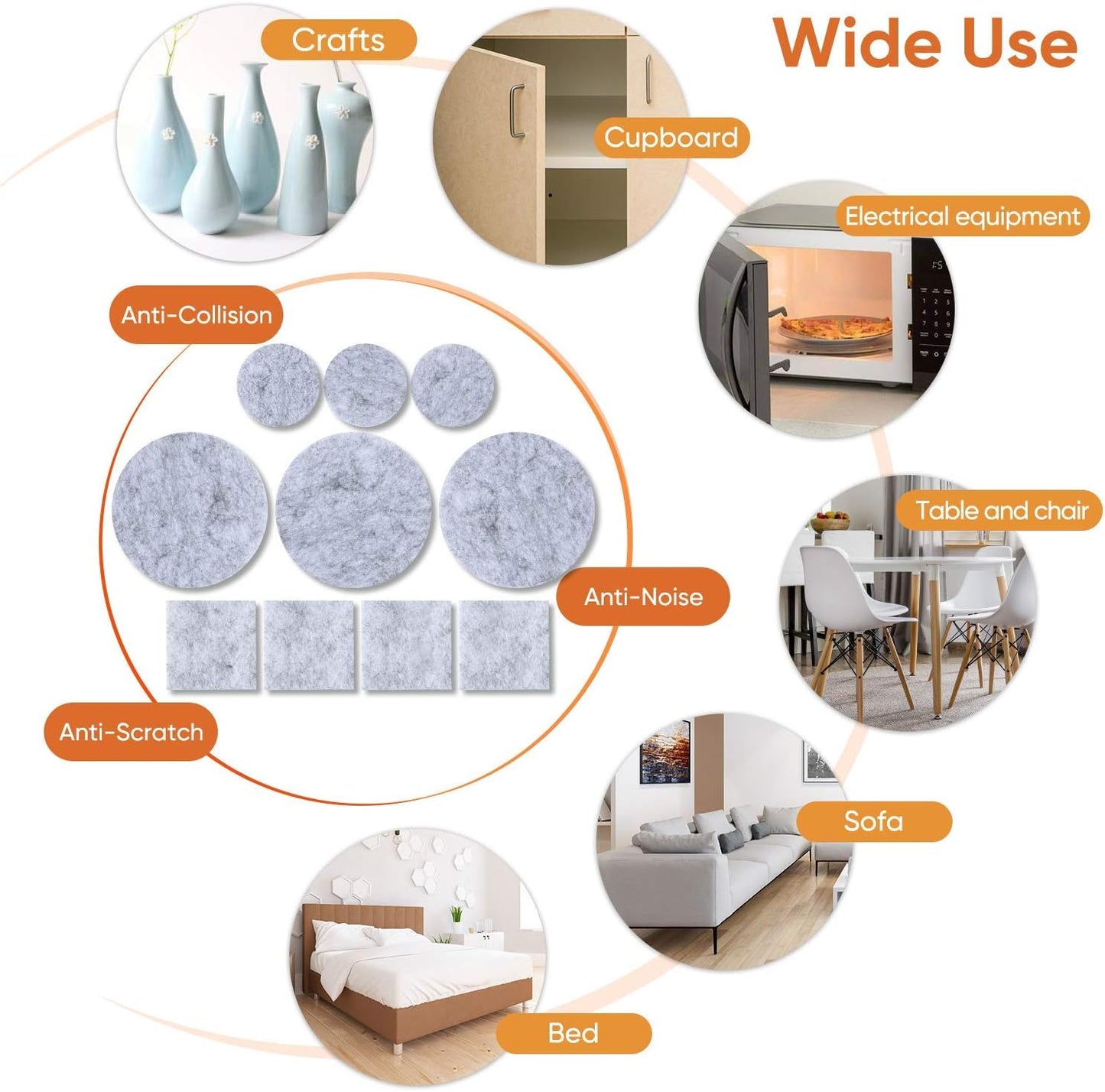 Furniture Pads 300 Pack Premium Furniture Felt Pads (Beige), Huge Quantity Self Adhesive Anti Scratch Floor Protector for Furniture Legs Hardwood with 60 Cabinet Door Bumpers