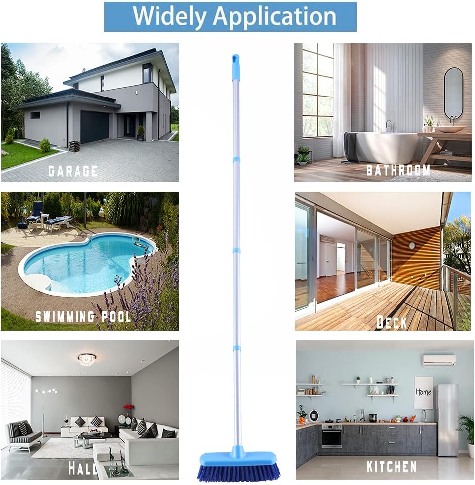 YONILL Deck Brush with Long Handle - Floor Scrub Brushes for Cleaning Shower, Stiff Bristle Scrubbing Brush, 50" Floor Scrubber Brush for Bathroom, Bathtub, Tub, Tile Floors, Garage and Patio