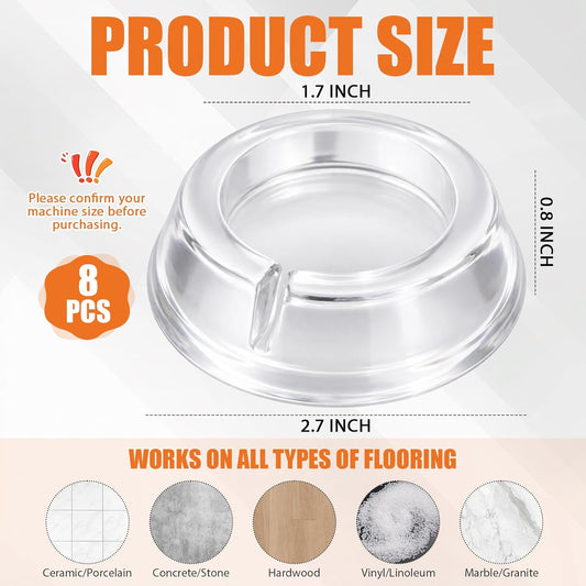 8 Pcs Anti Vibration Pads for Washing Machine and Dryer Bulk Transparent Rubber Antivibration Stabilizer Washer Stabilizer Feet Washing Machine Foot Pads Prevent Moving Shaking Walking Noise