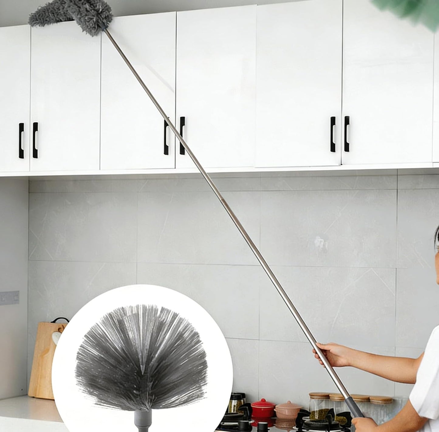 Washable Cobweb Duster Kit with Telescoping Aluminum Pole | Includes 2 Duster Heads & Corner Brush for High Ceilings, Fans, and Hard-to-Reach Areas