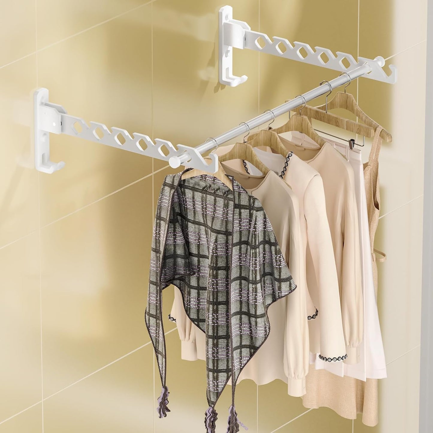 Dr.DJ Wall Mount Coat Hanger Holder Black Clothes Drying Organizer Rack Garment Hooks Aluminium Retractable Folding Indoor Wall Mounted Hanger Space Saver for Laundry Room Bedroom Black 2Pack