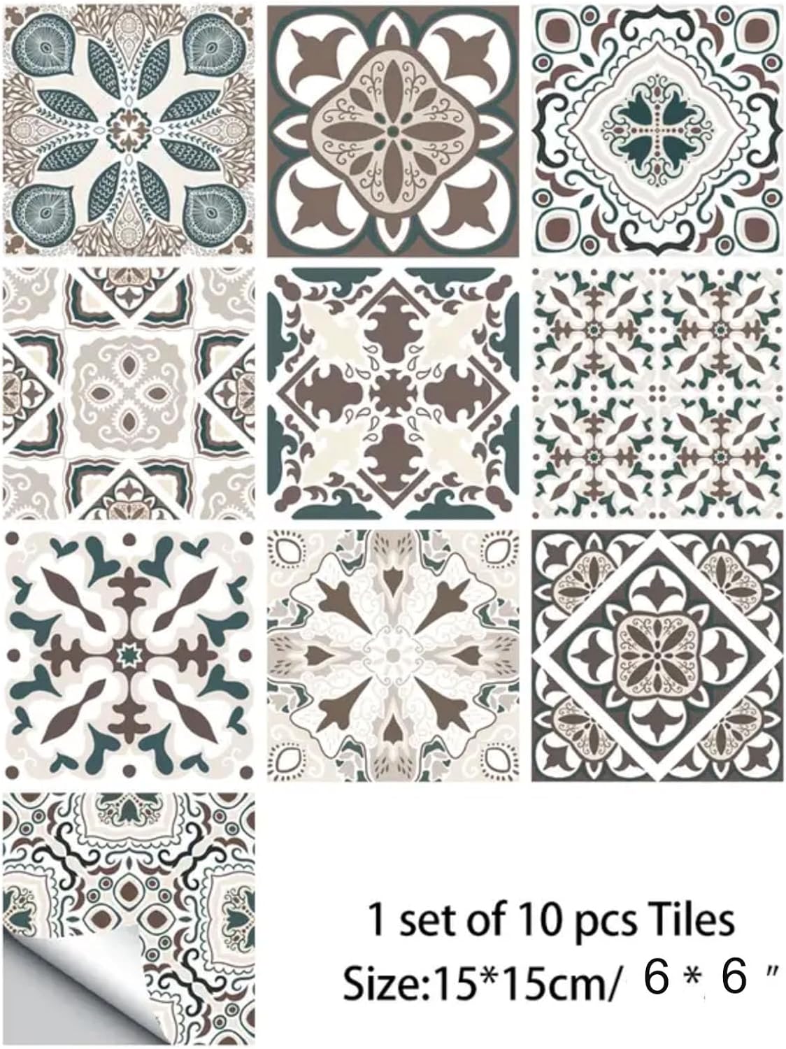 10PCS Peel and Stick Tile Backsplash Stickers, 4"x4" DIY Backsplash Mandala Style Stickers for Kitchen & Bathroom, Self-Adhesive Removable Waterproof Tile Decals for Home Decor