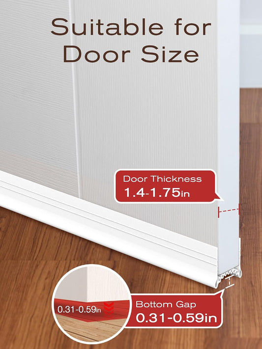 SUNMON Silicone Door Draft Stopper, 39in Upgraded Door Slide-On Under Door Seal Blocker, Under Door Sweep Weather Stripping(White)