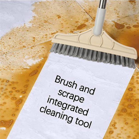 2 in 1 Cleaning Floor Scrub Brush Floor Brush Scrubber New Upgraded 53.5" Long Handle Grout Brush Scrape V-Shape Stiff Bristle Cleaning Brush with Squeegee 120°Rotating Tile Brush for Bathroom