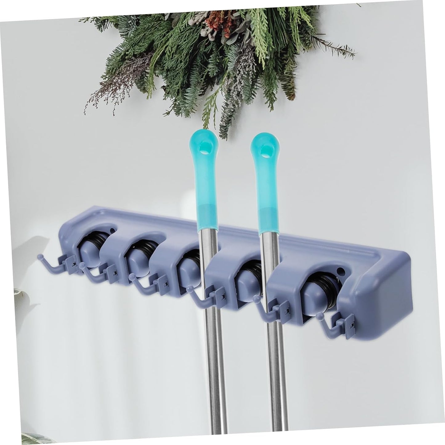 Garneck 5-slot 6-hook Wall Mount Broom Organizer Grey Abs Plastic Mop Holder Easy Install and Sturdy Friction Design