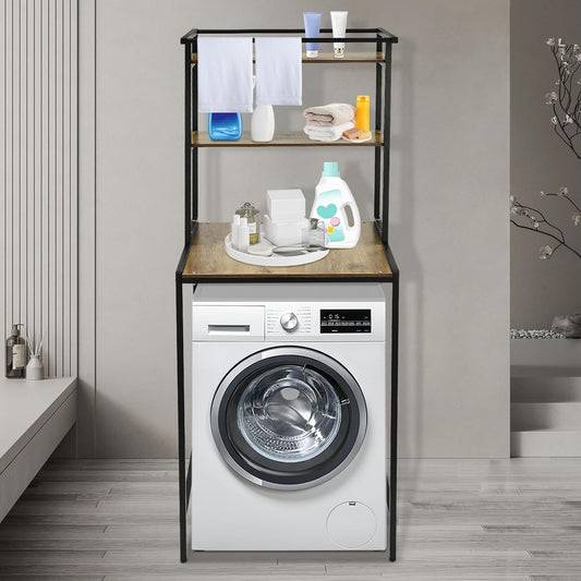 Over Washer and Dryer Shelves,Dryer Storage Shelf,3 Tiers Laundry Room Storage and Organizer Standing Shelf,Height Adjustable Laundry Room Shelves, Load-Bearing Capacity 22lbs (Log)