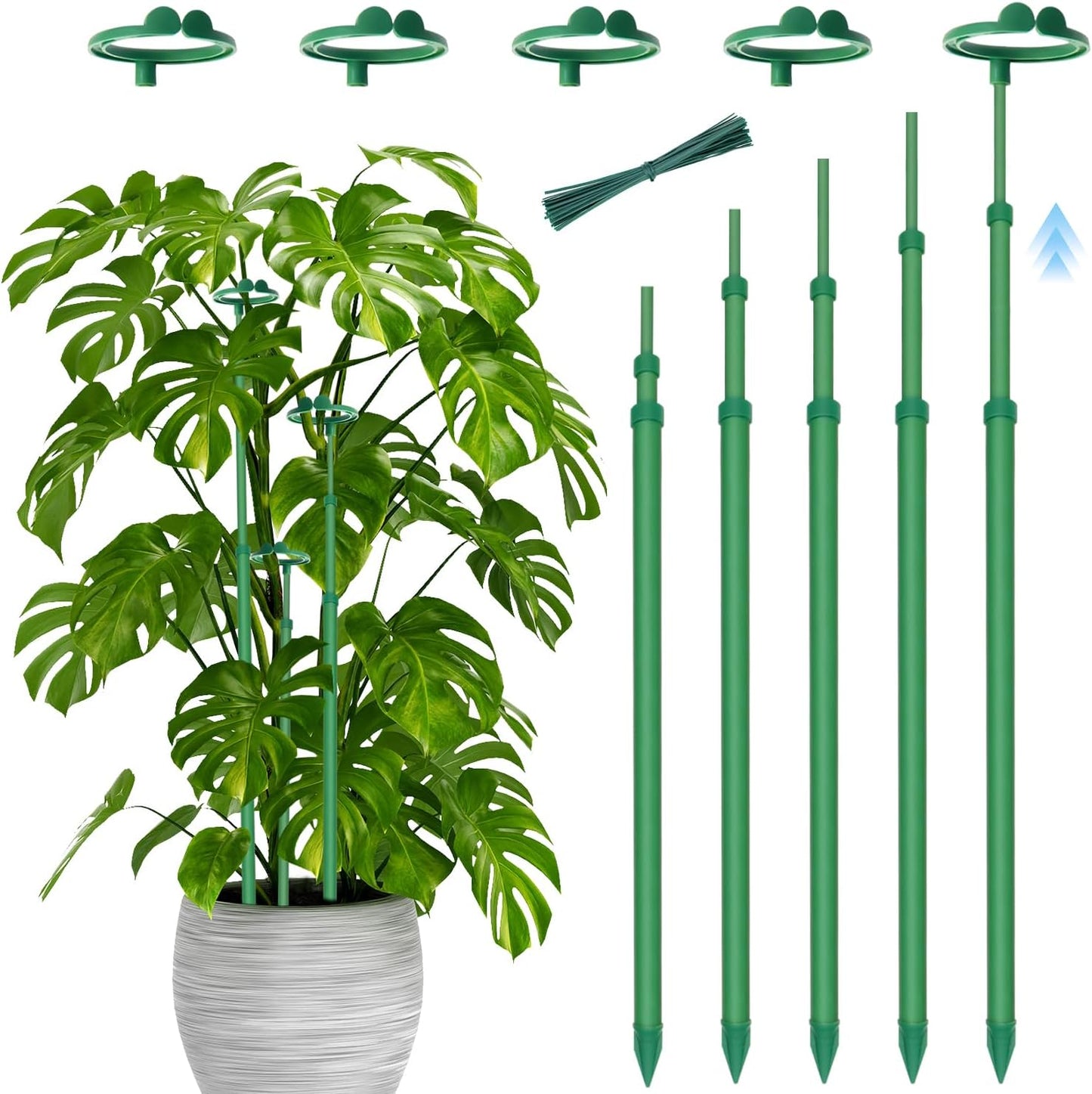 Telescoping Plant Stakes,3Pcs 17.9In to 42.3In Adjustable Monstera Plant Support Orchid Sticks with Clips, Plant Sticks Support Tall for Monstera,Orchids,Tomatoes,Vines & Indoor Outdoor Plants