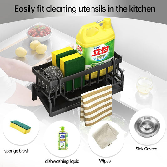 Sponge Holder for Kitchen Sink,Kitchen Sink Organizer caddy with Auto Drain Tray(Plastic)