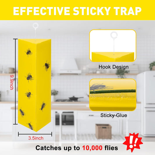 12 Pack Sticky Fly Traps, Fly Traps Outdoor/Indoor, Fly Stick, Fruit Fly Trap, Flying Insect Catcher Gnat Trap Killer for Flying Plant Insect Such as Mosquitos, Aphids, Leafminers, Fungus Gnats