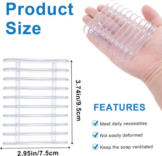 Gjinxi Self Draining Soap Dish Holder 2pcs, Clear Plastic Soap Holder, Soaps Bars Saver Easy Dry and Clean Soaps Stand for Kitchen Shower Room Bathroom Bath Tub Sponges