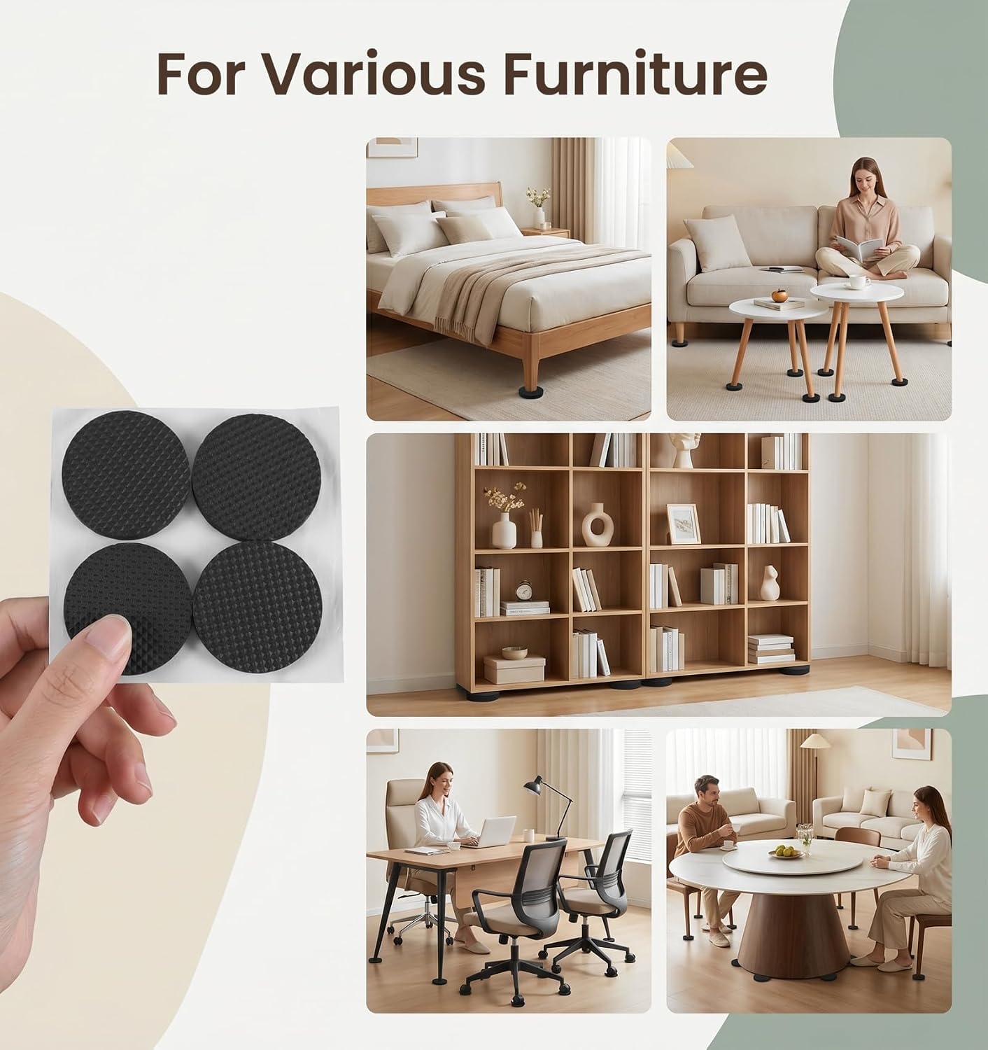 16 PCS Chair Felt Pads 2 Inch Round - Non Slip Furniture Feet Floor Protectors Anti Slip Self Adhesive - Chair Pads for Legs Non Skid Pad Keep Furniture in Place Protect Hardwood Floors