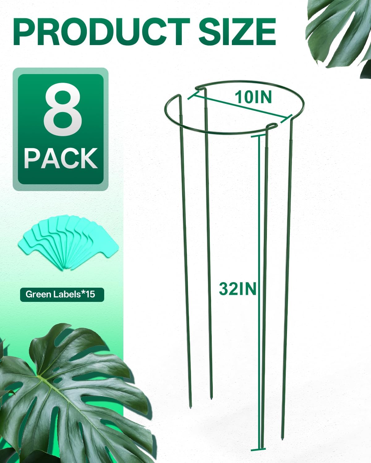 8 Pack 24 In Plant Support Stakes, Peony Cages And Supports with 15 Lables | Rust-proof Metal Plant Stakes, Adjustable Plant Supports For Outdoor Plants, Peony Cage, Flower Stakes for Plants,Hydrangea