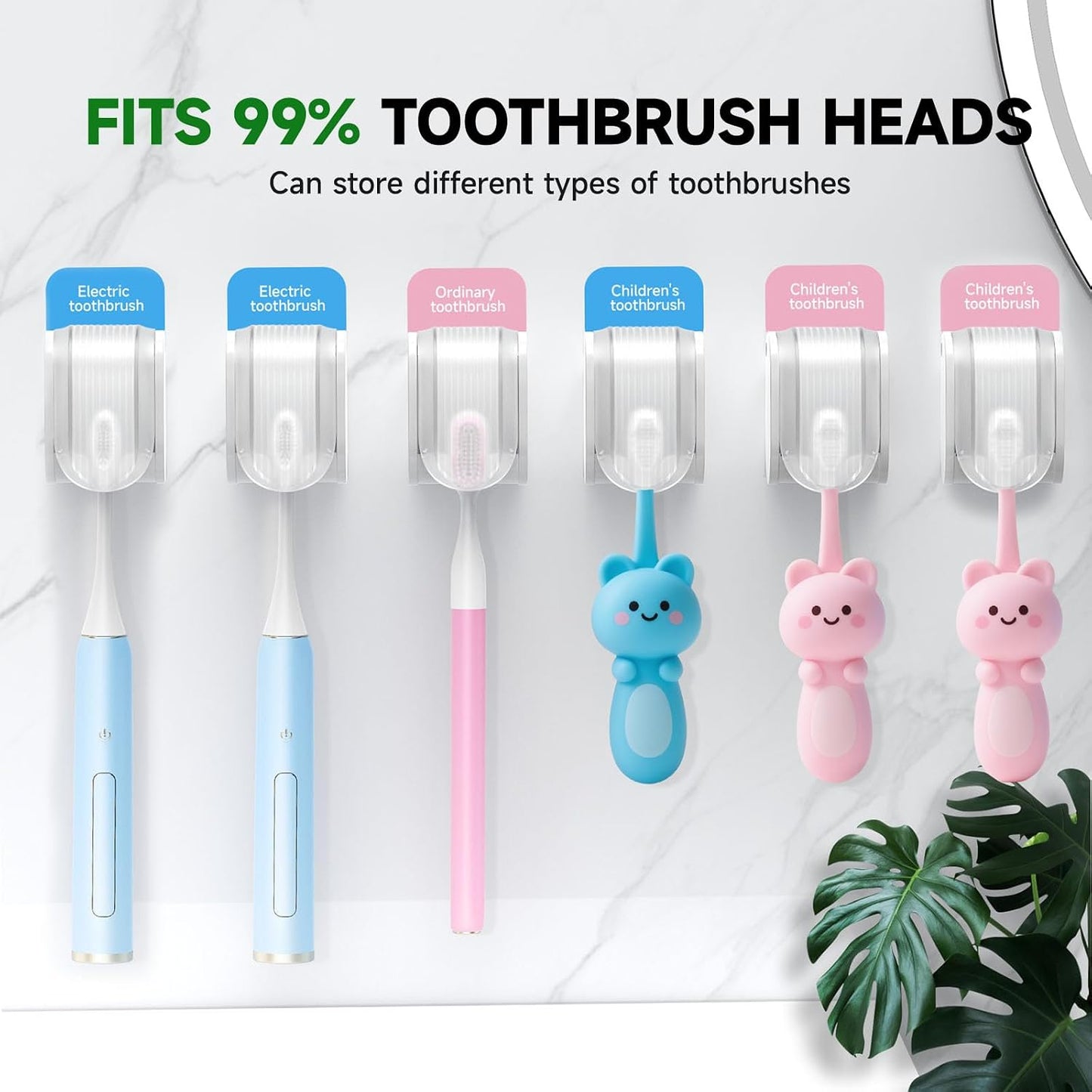 2 Pcs Toothbrush Holders Wall Mounted, Single Slot Design, Shower Self Adhesive Wall Mounted Toothbrush Holder with Cover, Waterproof and Dustproof, Suitable for Bathroom, Family, Travel (Transparent)