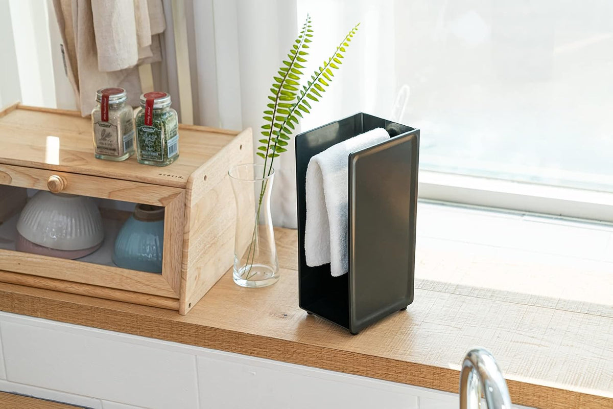 COELO Hidden Glove Drying Holder Rack (Black) - Stand Organizer for Kitchen Sink Bathroom Towels Loofah Modern Countertop with 1 Complimentary Dishwashing Rubber Glove