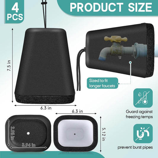 VIHOSE 2 Pcs Large Outdoor Faucet Covers for Winter 7.5 x 6.3 x 5.12 Inch Plastic Spigot Cover for Freeze Protection with Thick Foam Inside for Garden Cold Freeze Proof (Black)