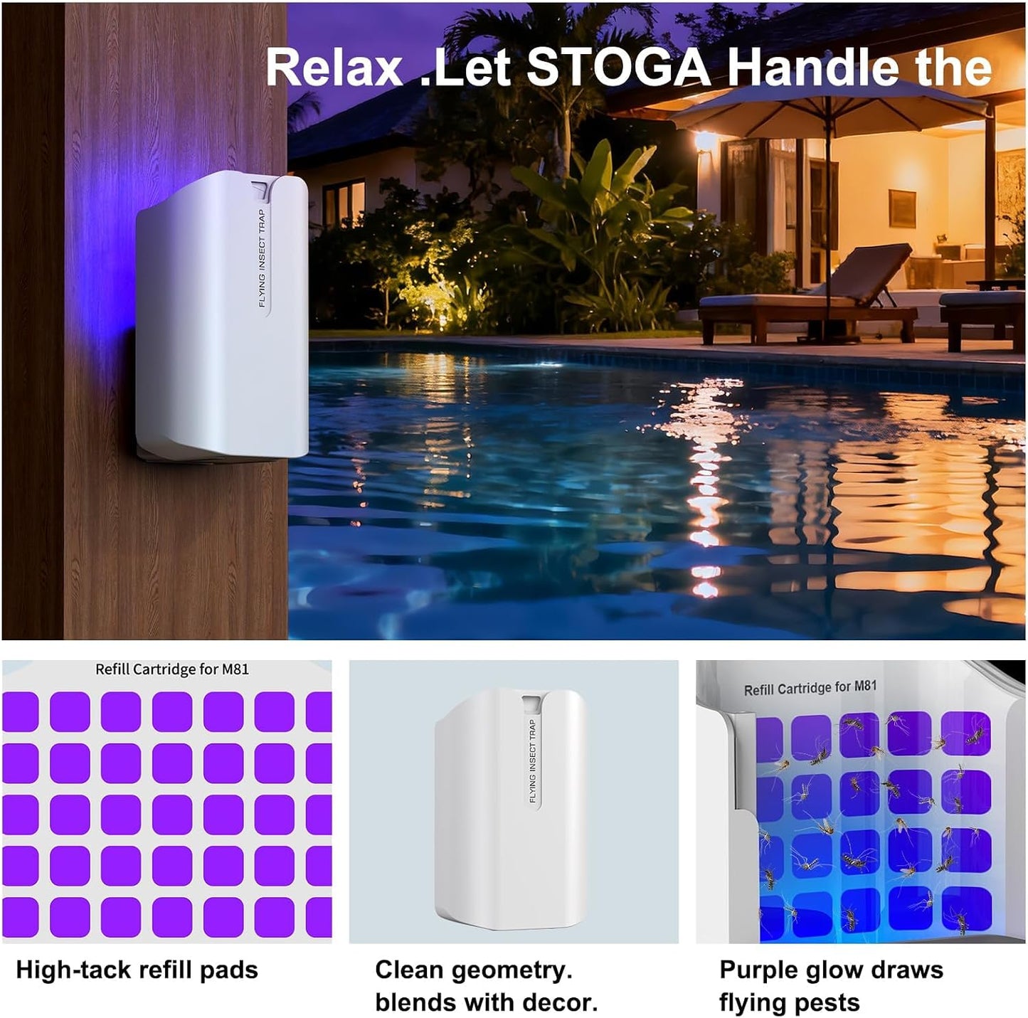 Cordless Rechargeable Fruit Fly Trap - Indoor Outdoor Gnat Killer with 5 Replaceable Glue Boards, Safe Odorless Hanging Sticky Fly Traps for Kitchen, Plants, Home & Patio