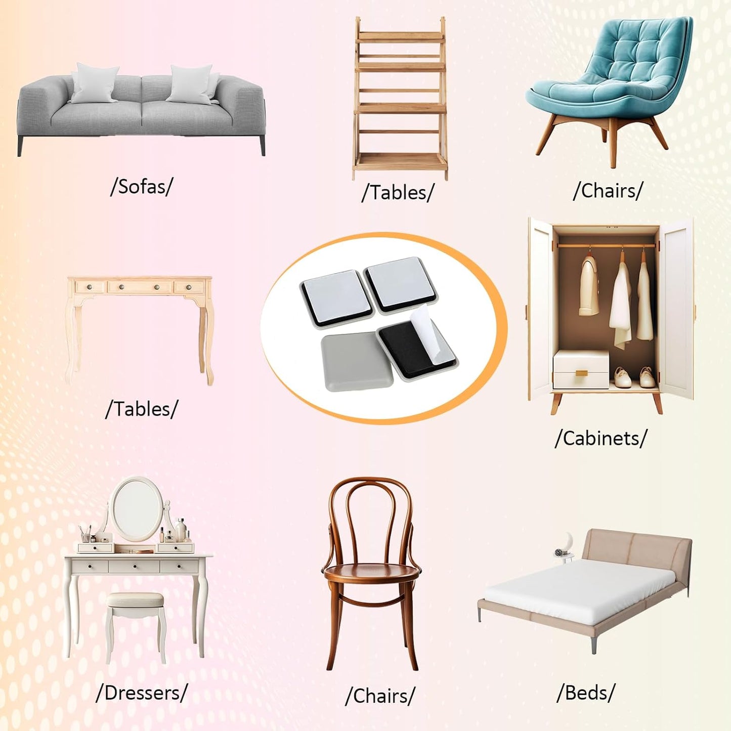 16pcs Easy Gliders for Furniture 1.5 inches Self Adhesive Beige Furniture Sliders Reusable Moving Pads Moving Men Sliders Furniture for Carpet and Hardwood Floors Moving Furniture