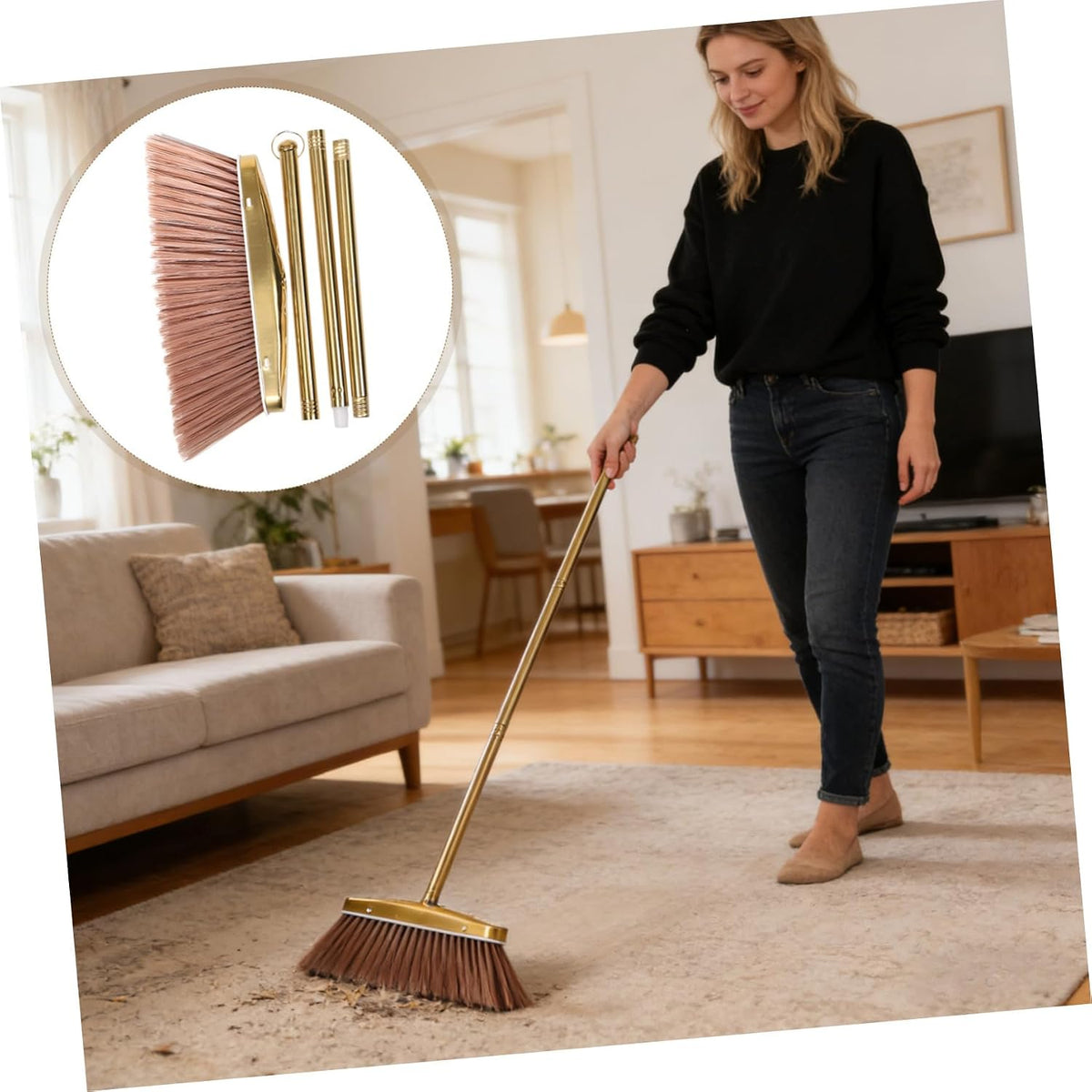 Thick Stainless Steel Broom with Detachable Handle, Weather Resistant Heavy Duty House Broom for Indoor and Outdoor Patio Yard Cleaning