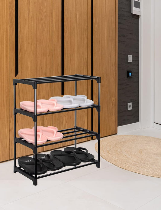 LNYZQUS Small Kids Shoe Rack, 4 Tier Pink Shoe Organizer Shoe Shelf for Closet,Stackable Narrow Shoe Stand Slim Zapateras Organizer,Cute Toddler Shoe Rack Floor for Women & Girls-Full Pink