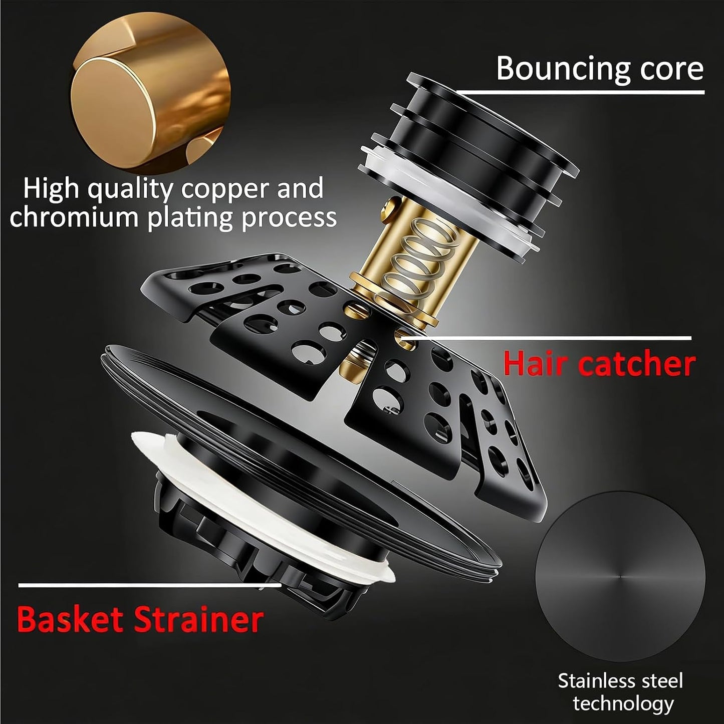 AzWzz Bathroom Sink Stopper,Sink Hair Catcher,Bathroom Sink Drain Strainer Pop Up Drain Cover Plug,Universal for 1.1 to 1.65in Sink Drain Hole
