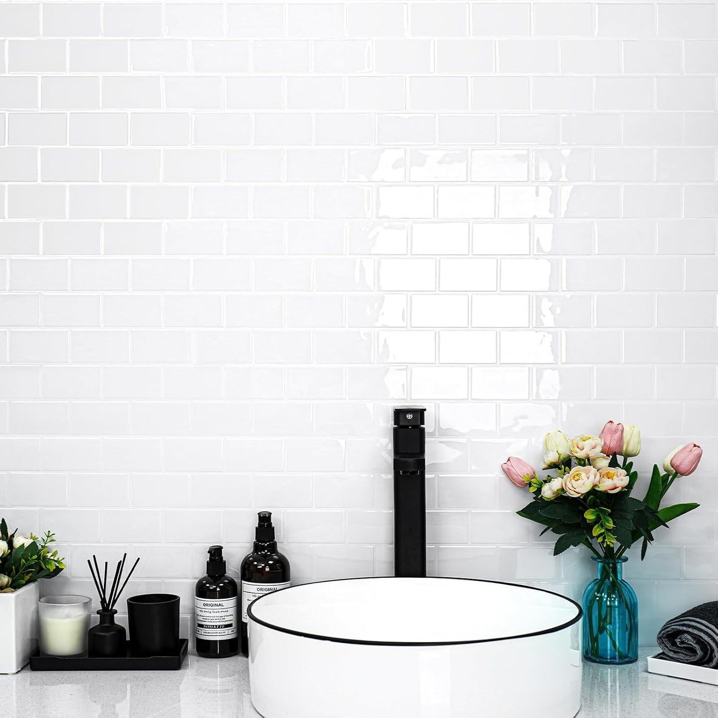 STICKGOO White Peel and Stick Subway Tile, Stick on Backsplash Tiles for Kitchen and Bathroom, Flexible Vinyl Wall Tile, Easy DIY Installation