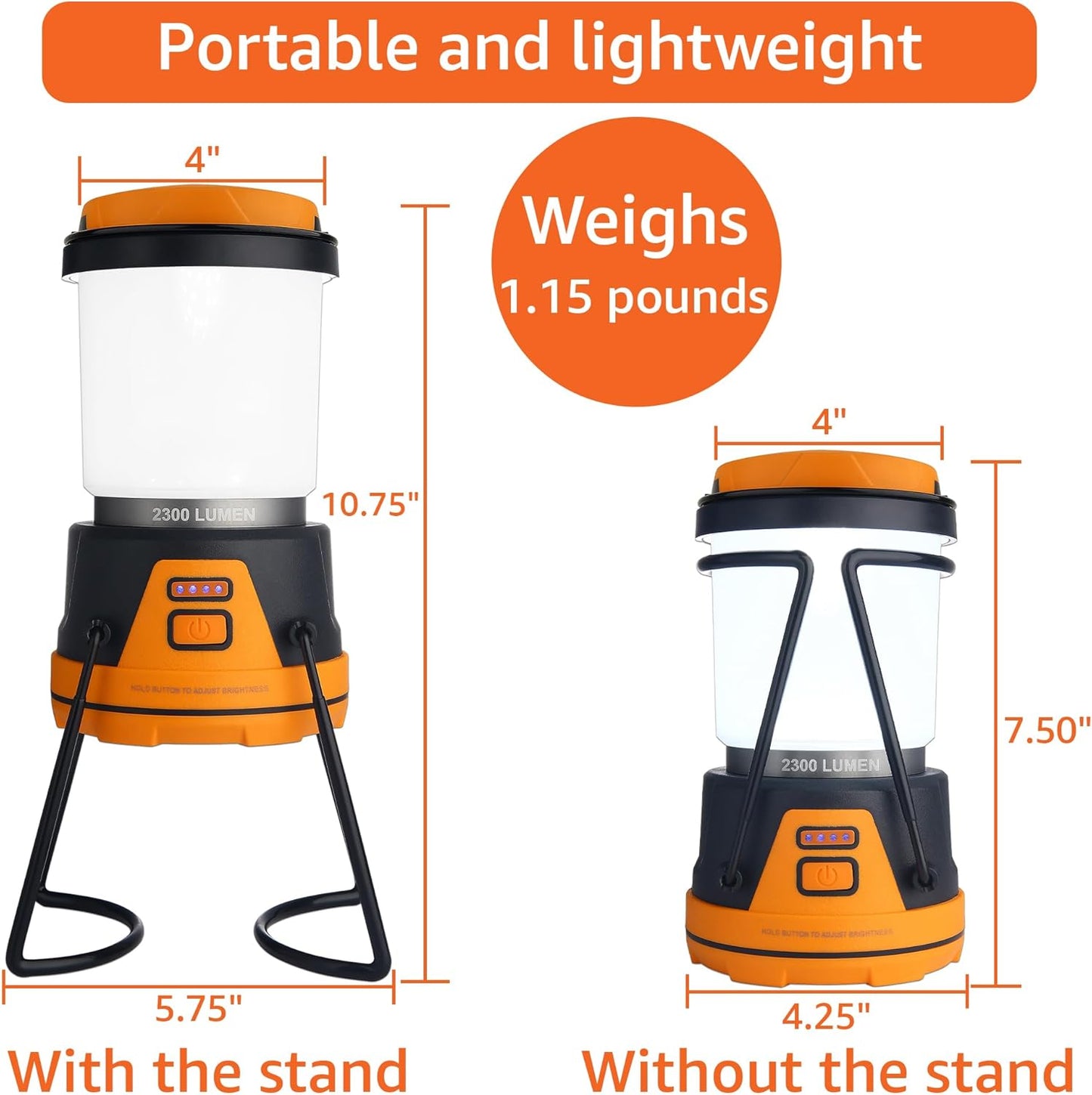 LED Camping Lantern Rechargeable, 1800LM, 4 Light Modes, 4400mAh Power Bank, IP44 Waterproof, Perfect Lantern Flashlight for Hurricane, Emergency, Power Outages, Home and More, USB Cable Included