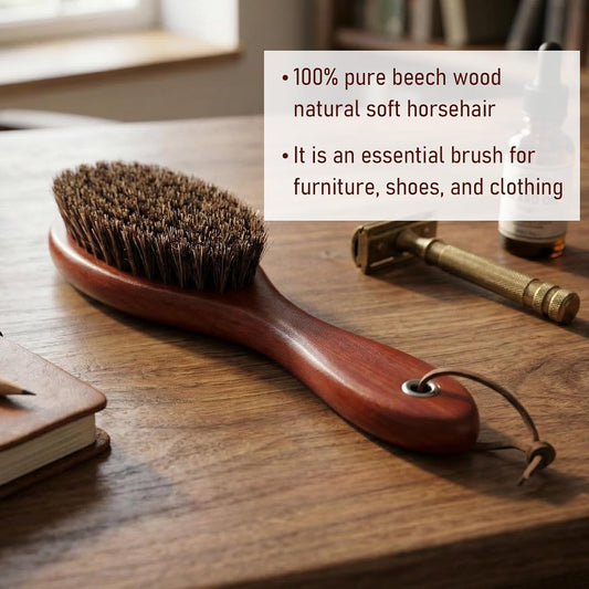 Clothes Lint Remover Brush, Pure Horse Bristle Garment Lint Brush with Pure Horse Bristle and Beech Wood Handle, for Removing Pet Hair and Dust from Sweaters, Coats, Blankets and Furniture