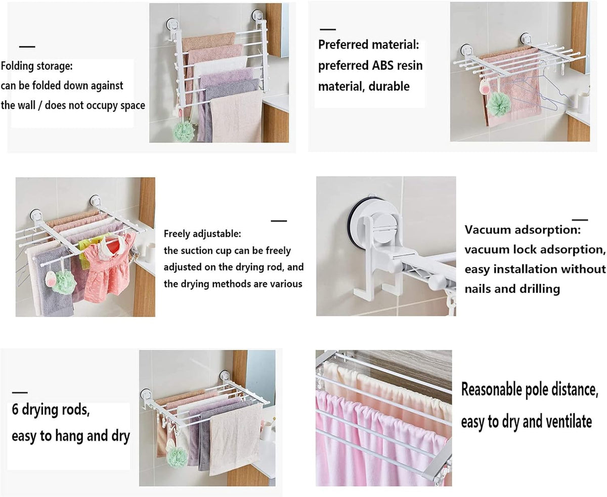 Laundry Rack, Wall Mounted Clotheshorse, Household Toilet Hanging Towel Rack Foldable Bathroom Free Punching Clothes Multi-Clip Drying Socks Underwear Storage Rack