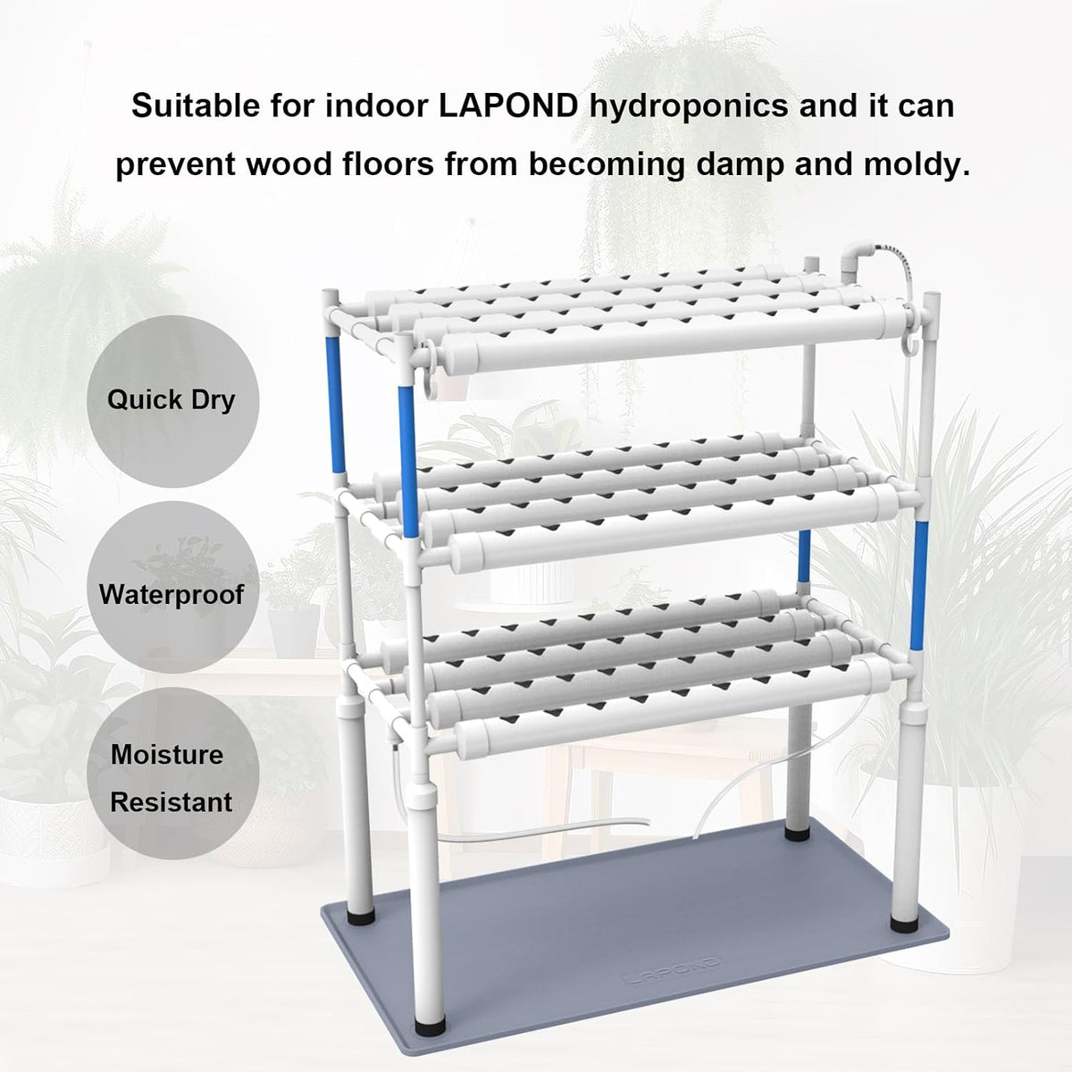 Silicone Waterproof Plant Mat for Indoor Plants & Hydroponic Systems | Non-slip waterproof silicone mat, easy to clean, rolls and folds for compact storage, 0.4" raised edge, 43.3 × 23.6 in, Gray.