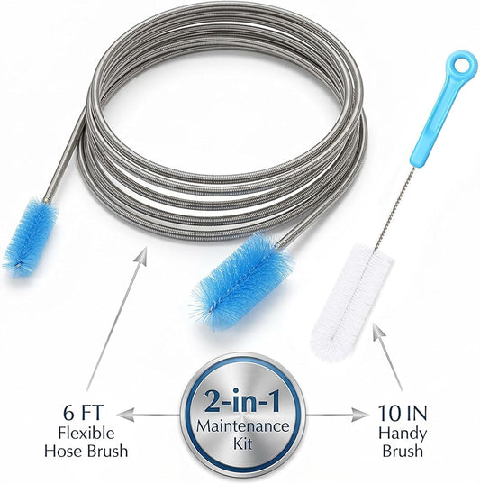 CPAP Tube Cleaning Brush - Flexible Stainless (6 Feet) Plus Handy Brush (10 Inches) fits Standard 22mm Diameter Tubing