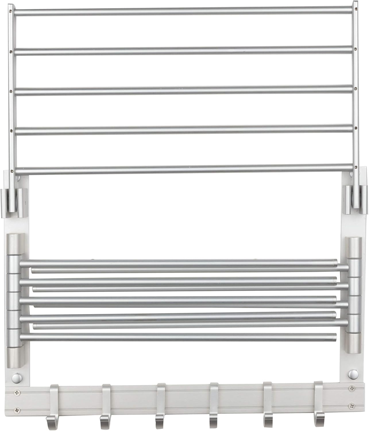 BGT Wash Clothes Drying Rack Wall Mount Laundry Room Organizer with Hooks & Swing Arms, 17" Metal Laundry Rack Silver