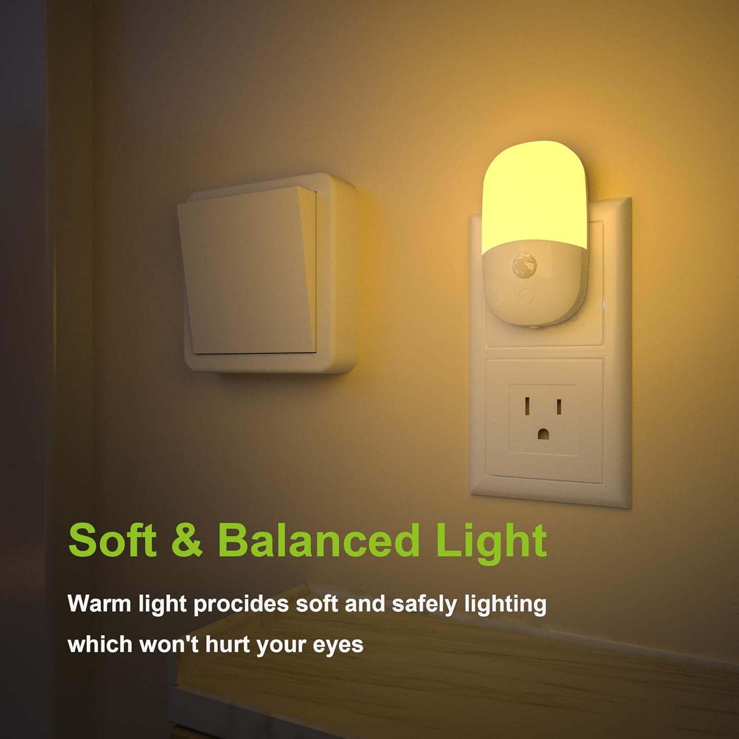MAZ-TEK Plug in Motion Sensor Dimmable Night Light, Soft Warm White LED Nightlight with Dusk to Dawn Motion Sensor, Adjustable Brightness for Bedroom, Bathroom, Kitchen, Hallway, Stairs,2 Pack