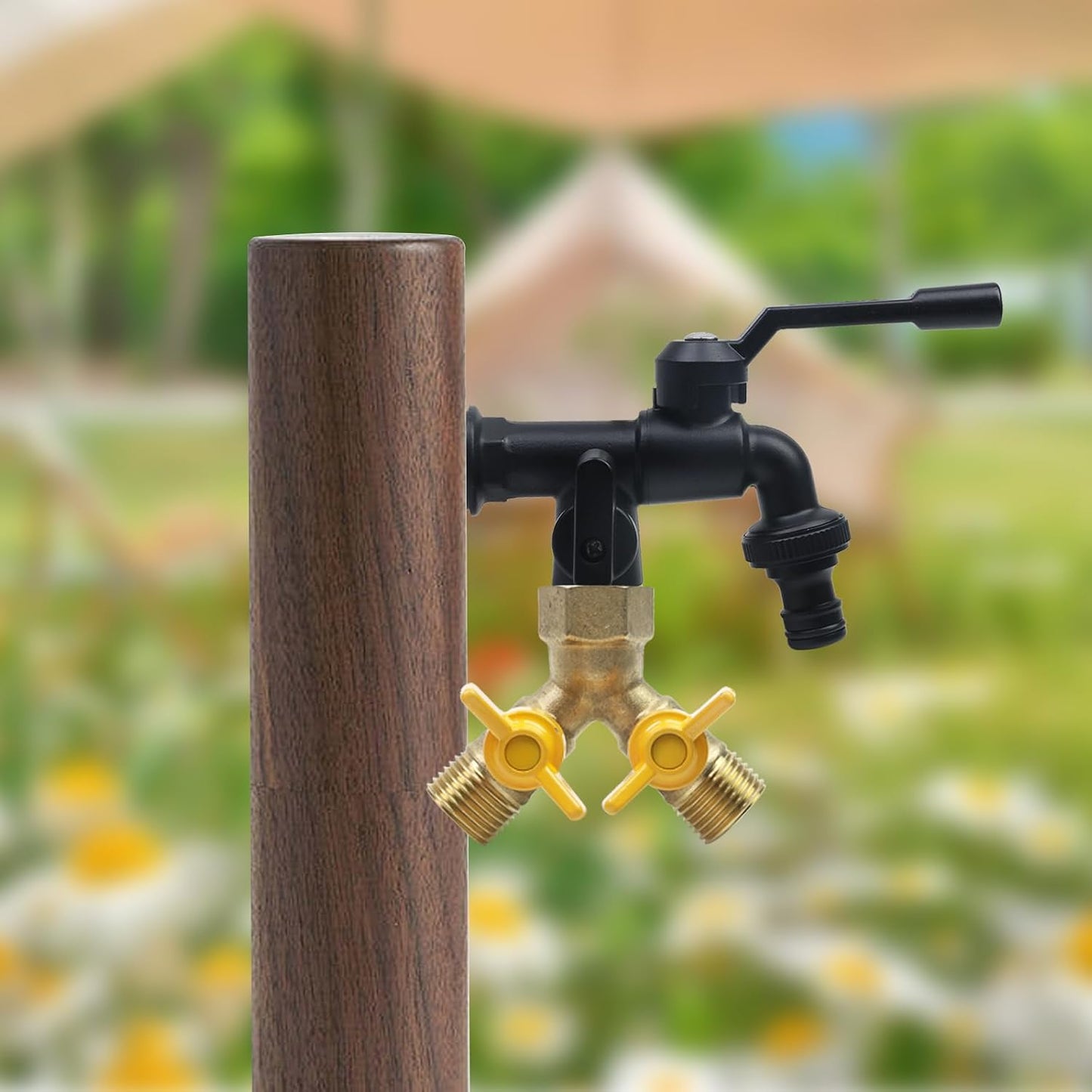 2 Way 3/4 Inch Brass Water Hose Splitter, Washing Machine Splitter Garden Hose Splitter Y Splitter Garden Hose Connectors Adapter Double Tap Dual Faucet Connector