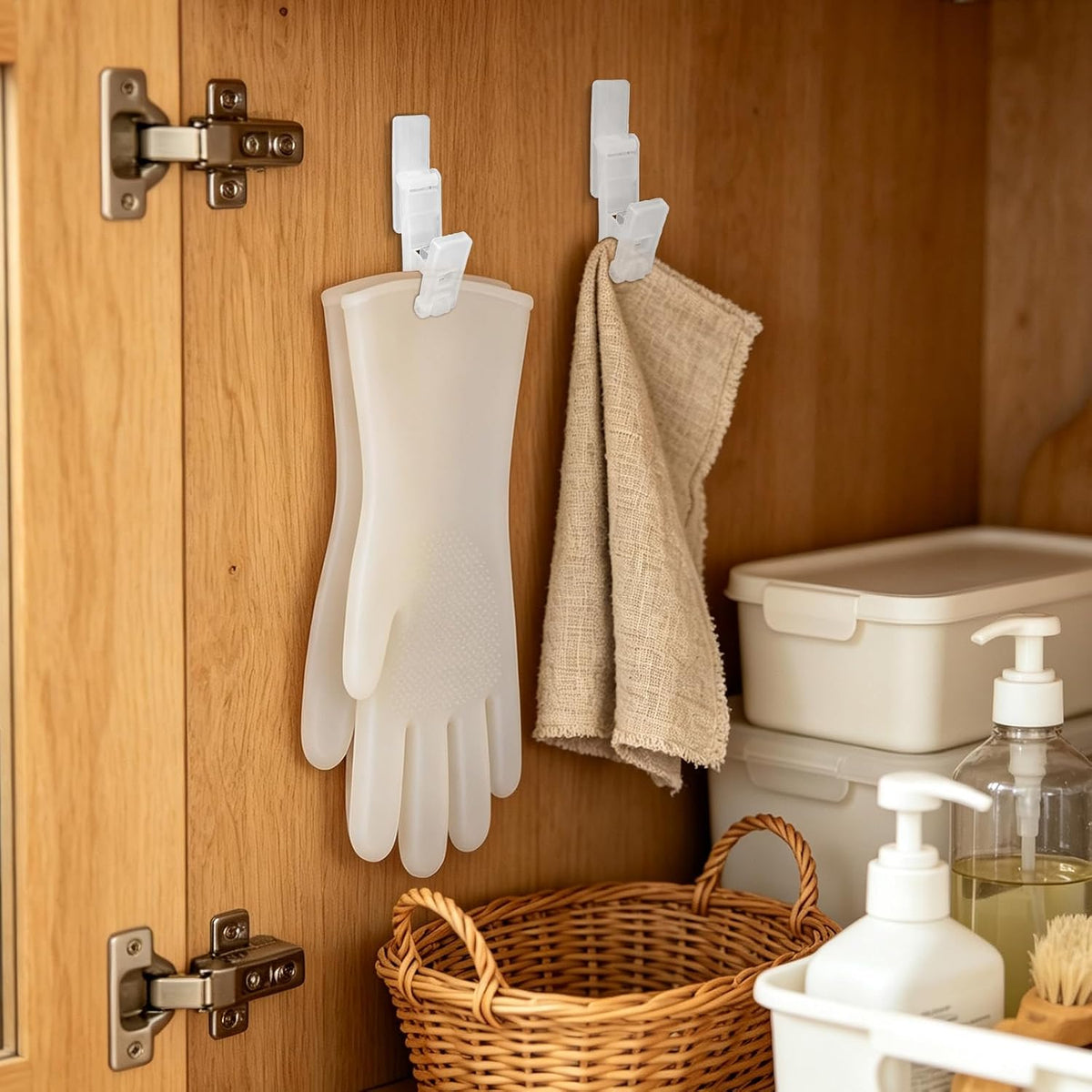 NQEUEPN 4Pcs Self-Adhesive Glove Clips for Kitchen Towel Holder | Plastic Dish Washing Gloves Clips with Strong Adhesive for Rubber Cleaning Gloves, Towels, Dishcloths, Kitchen Organizer