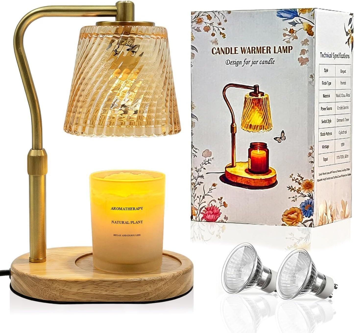 Candle Warmer Lamp - 2/4/8h Timer & Stepless Dimmable Candle Lamp with 3.9ft Cord, Adjustable Height Wax Melt Warmer for 2-6'H Jar Candles, Streamlined Flameless Ambiance Light for Bathroom Bedroom