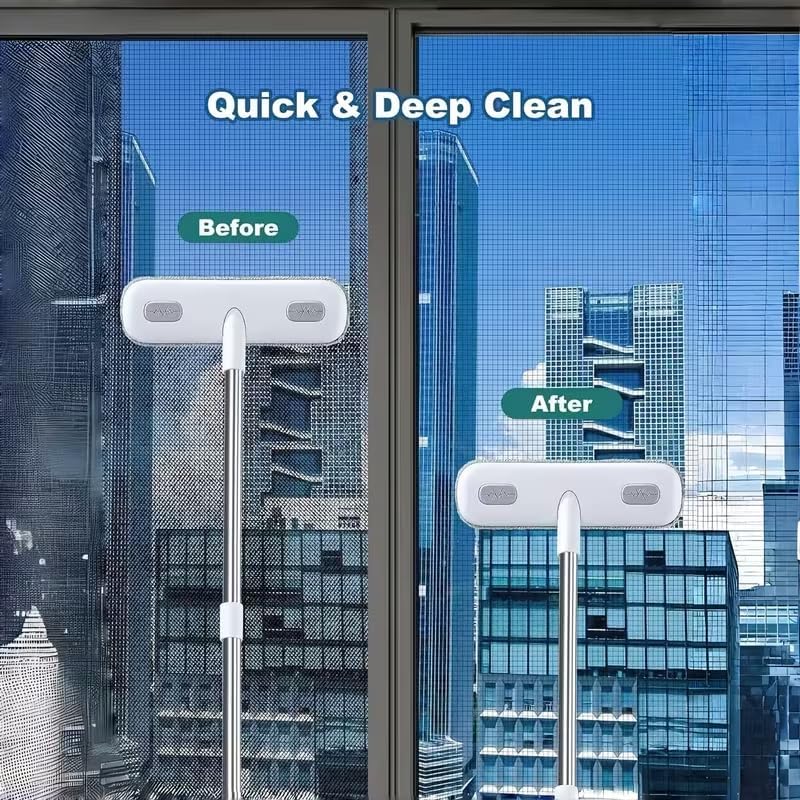 Boolavard Magic Window Cleaning Brush with a Telescopic Handle, Screen Cleaning Tool, Reusable Pet Hair Remover, Household Window and Door Cleaning Brush, Cleaning Supplies, Cleaning Tools