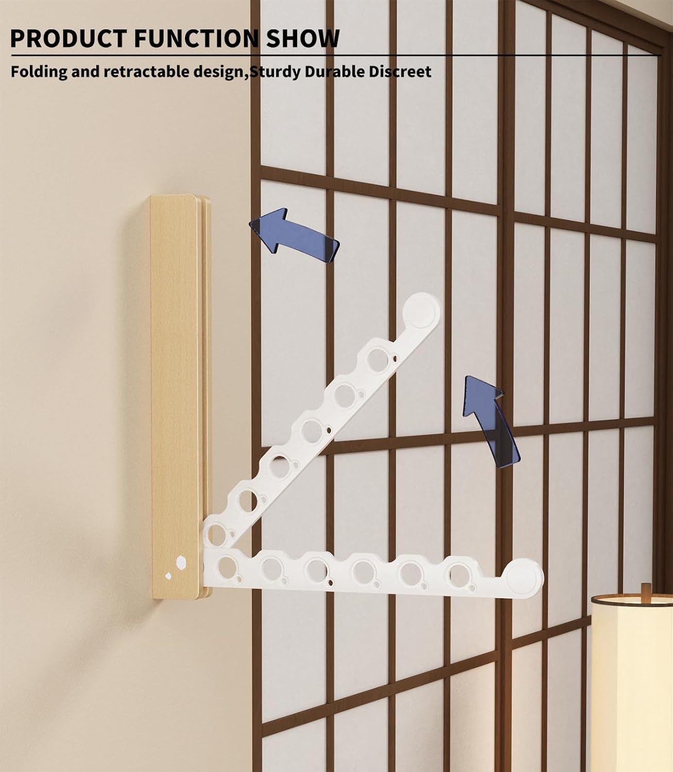 Natural Wood Folding Clothes Hanger Rack for Laundry Room, Wall Mounted Clothes Drying Rack, Laundry Drying Rack Foldable, Perfect for Small Spaces, Walnut Wood Black