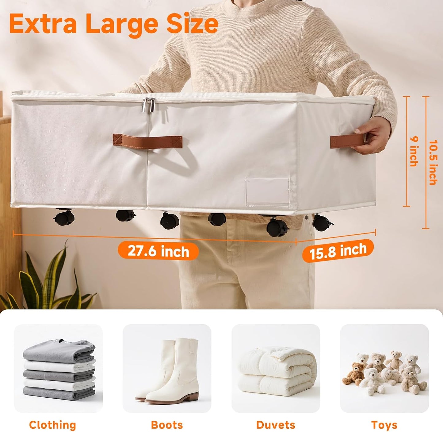 6 Inches Under Bed Storage with Wheels Pack of 2, Underbed Shoe Storage Container Bin with Clear Lid Cover, Rolling Under Bed Drawer Storage Bag Basket for Shoe Organizer Sheet Sweater - White