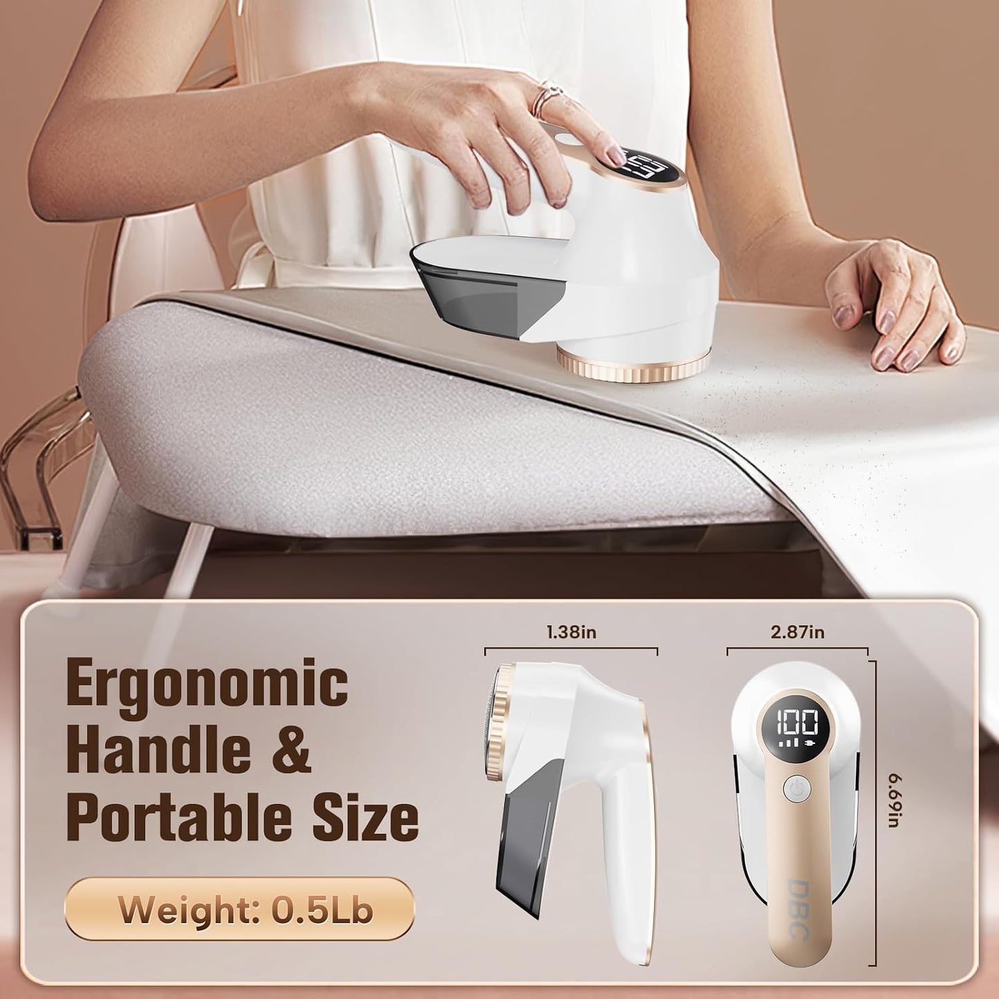 DBC Rechargeable Fabric Shaver,3-Speed Lint Remover for Clothes LED Display, 15000r/Min Powerful Motor, Large Shaving Head Lint Shaver for Clothes, 6-Leaf Blades, Lint Ball, Furniture, Fuzz